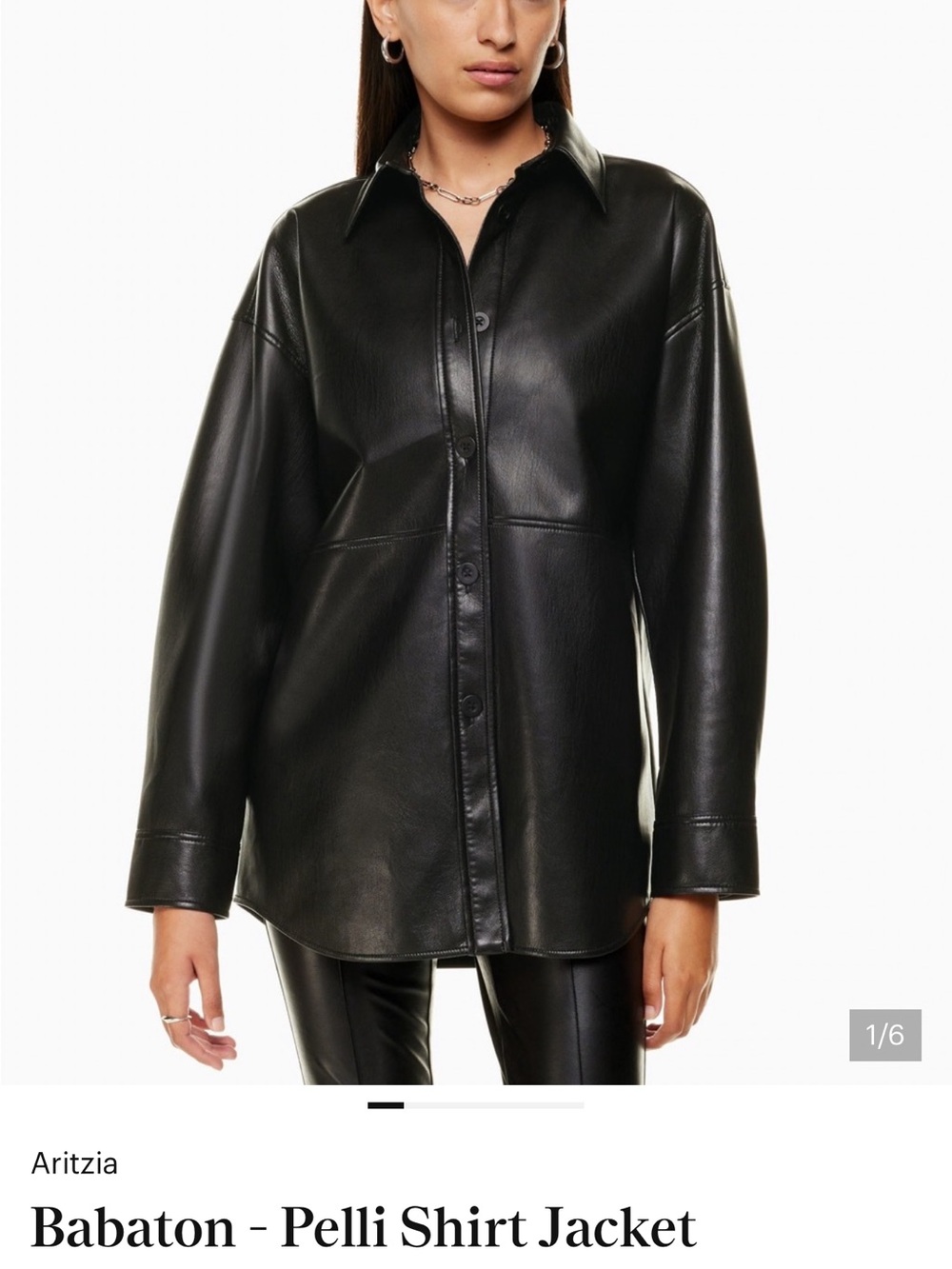 Aritzia babaton pelli shirt jacket Black Faux-Leather Shirt Jacket